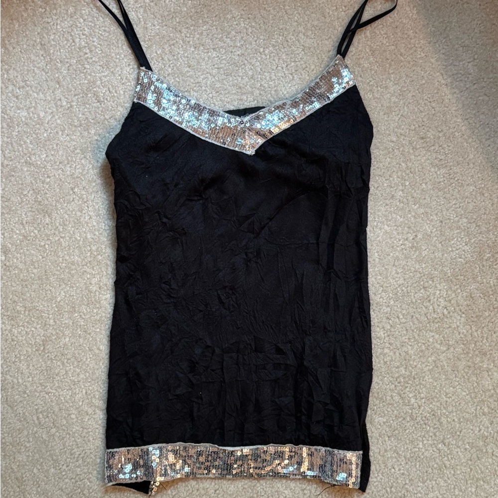 Self Esteem Black Camisole with Silver Sequin Trim